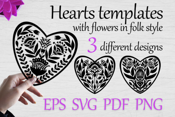 Heart Templates with Flowers: Folk Art Meets Digital Craft